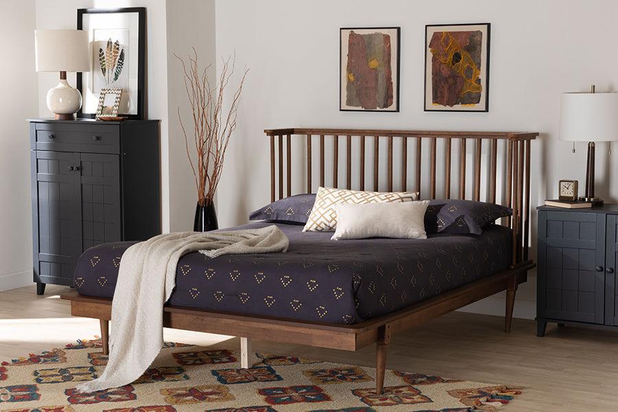 Baxton Studio Flint Mid-Century Modern Ash Walnut Finished Wood Platform Bed FredCo