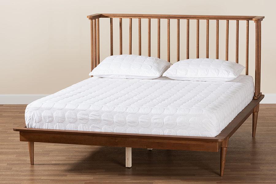 Baxton Studio Flint Mid-Century Modern Ash Walnut Finished Wood Platform Bed FredCo