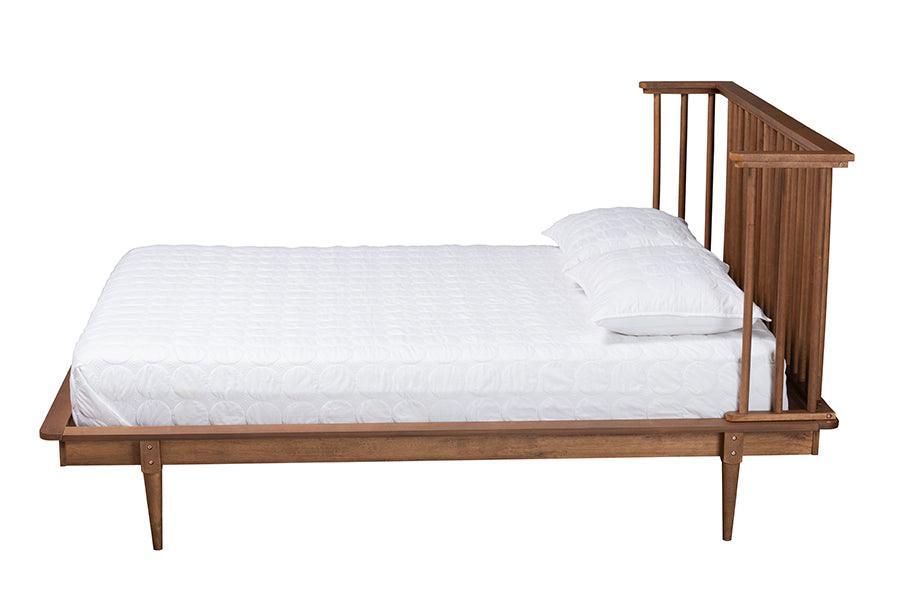 Baxton Studio Flint Mid-Century Modern Ash Walnut Finished Wood Platform Bed FredCo