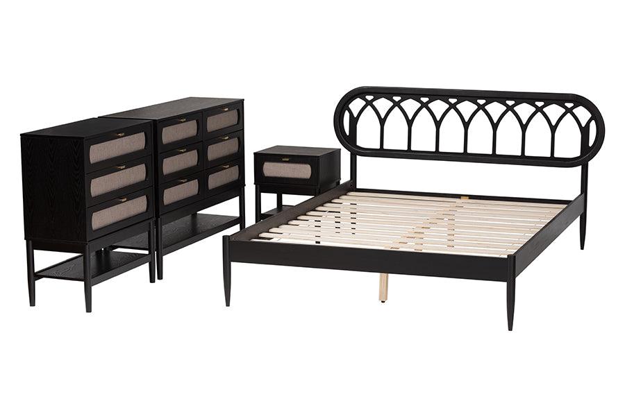 Baxton Studio Florica Art Deco Black Wood Queen 4-Piece Bedroom Set FredCo
