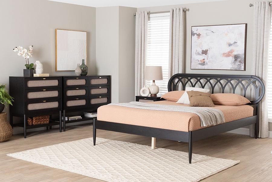 Baxton Studio Florica Art Deco Black Wood Queen 4-Piece Bedroom Set FredCo