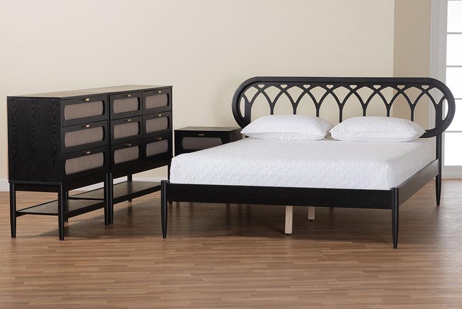 Baxton Studio Florica Art Deco Black Wood Queen 4-Piece Bedroom Set FredCo