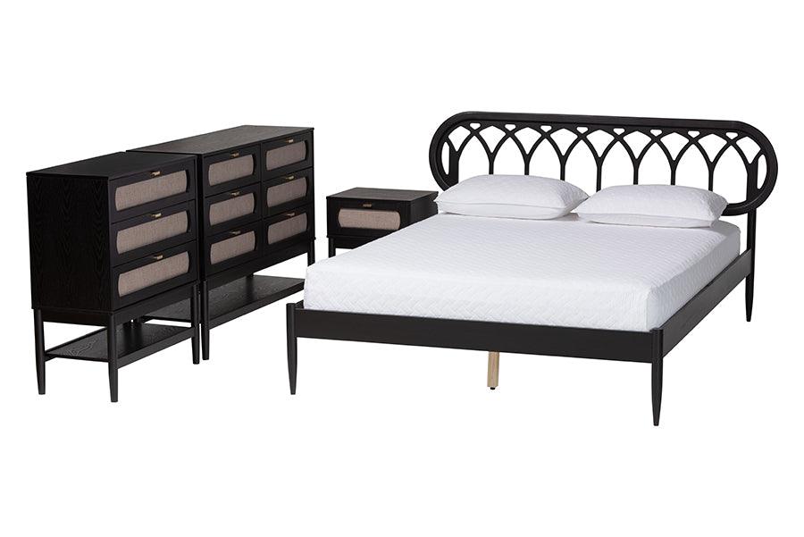 Baxton Studio Florica Art Deco Black Wood Queen 4-Piece Bedroom Set FredCo