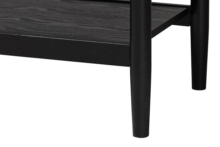 Baxton Studio Florica Art Deco Black Wood Queen 4-Piece Bedroom Set with Two Nightstands FredCo