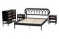 Baxton Studio Florica Art Deco Black Wood Queen 4-Piece Bedroom Set with Two Nightstands FredCo