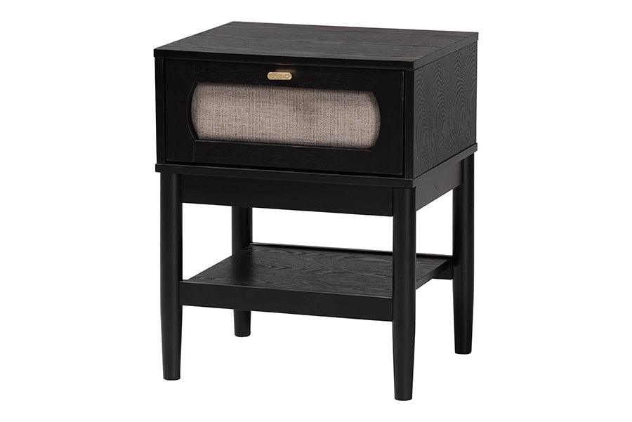 Baxton Studio Florica Art Deco Black Wood Queen 4-Piece Bedroom Set with Two Nightstands FredCo