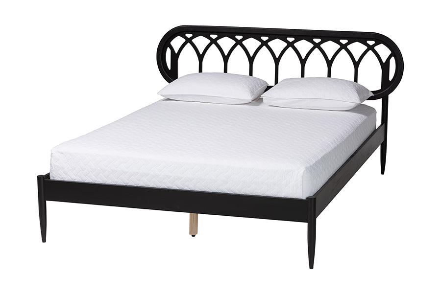 Baxton Studio Florica Art Deco Black Wood Queen 4-Piece Bedroom Set with Two Nightstands FredCo