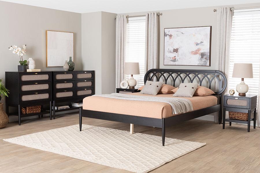 Baxton Studio Florica Art Deco Black Wood Queen 5-Piece Bedroom Set FredCo