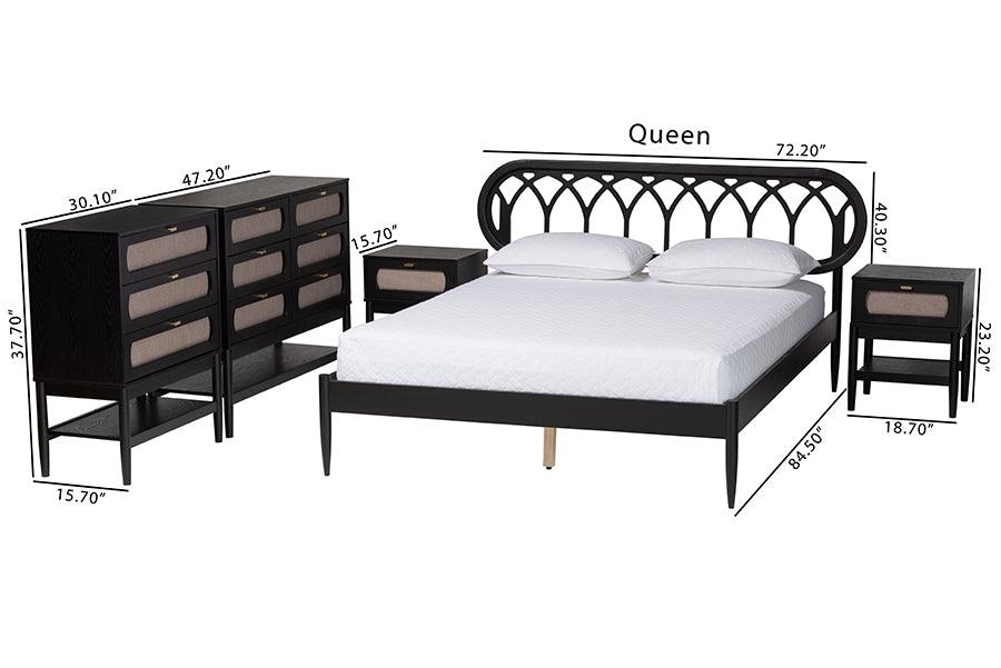 Baxton Studio Florica Art Deco Black Wood Queen 5-Piece Bedroom Set FredCo