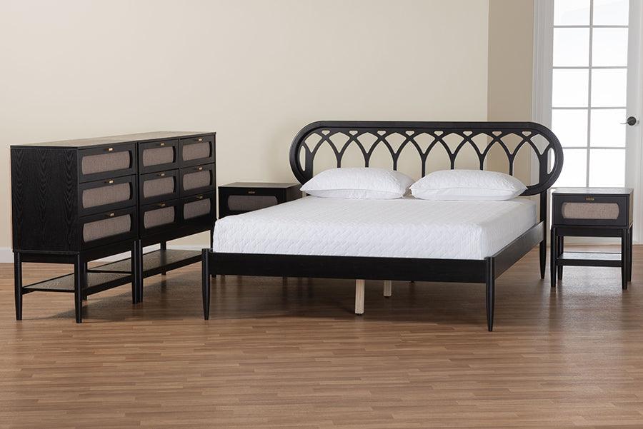 Baxton Studio Florica Art Deco Black Wood Queen 5-Piece Bedroom Set FredCo