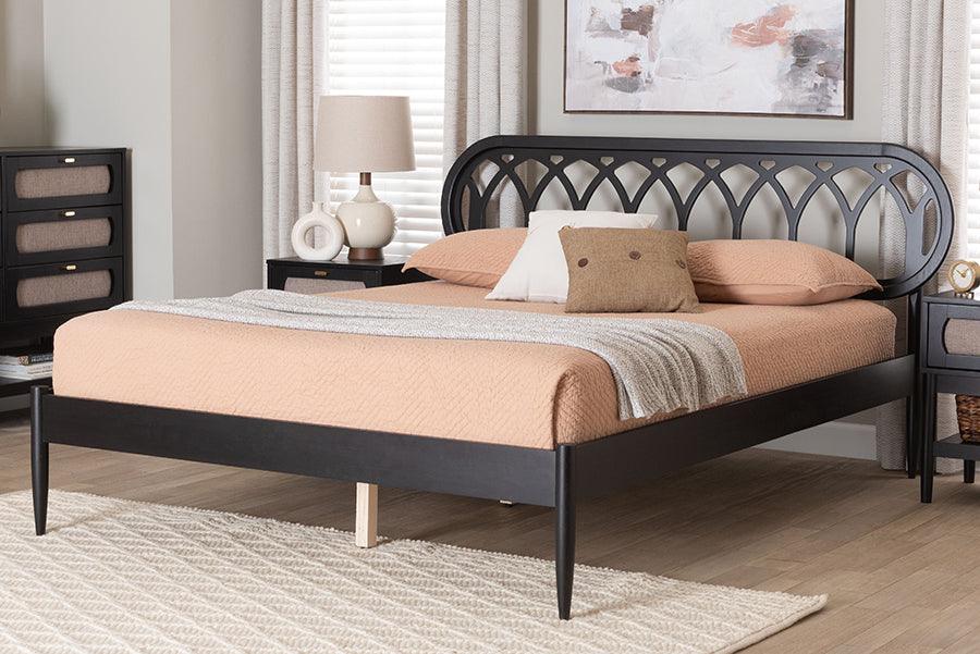 Baxton Studio Florica Art Deco Black Wood Queen Platform Bed FredCo
