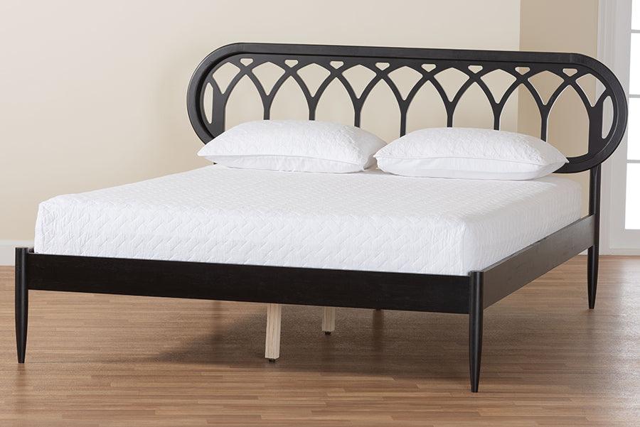 Baxton Studio Florica Art Deco Black Wood Queen Platform Bed FredCo