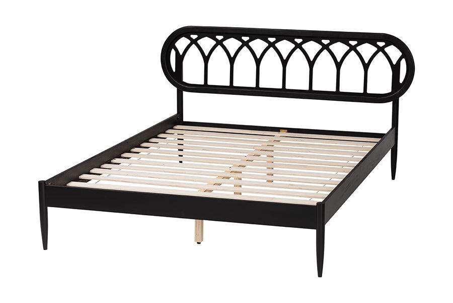 Baxton Studio Florica Art Deco Black Wood Queen Platform Bed FredCo