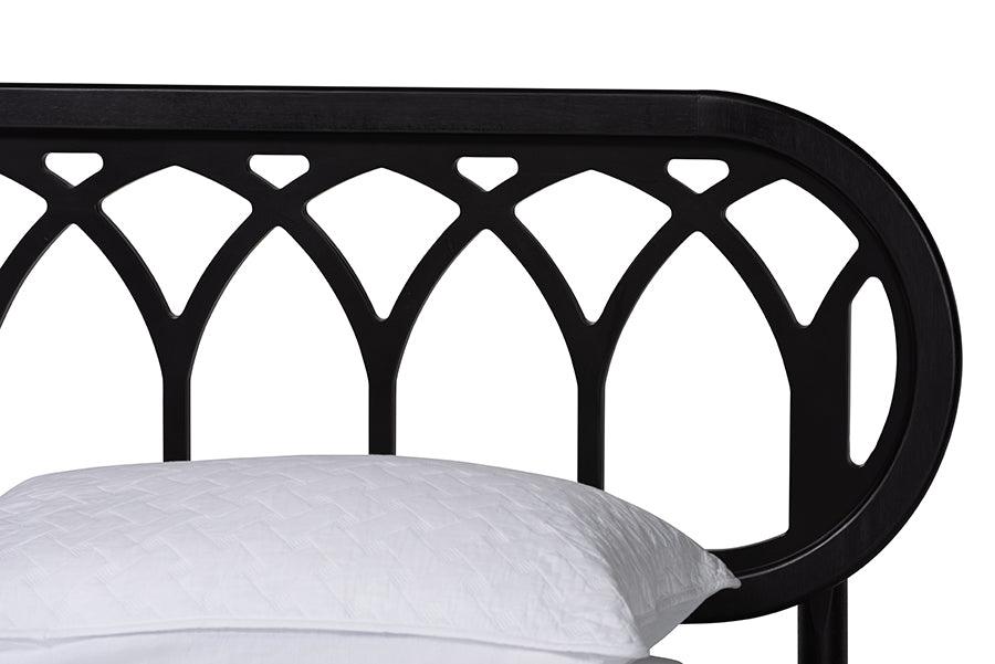 Baxton Studio Florica Art Deco Black Wood Queen Platform Bed FredCo
