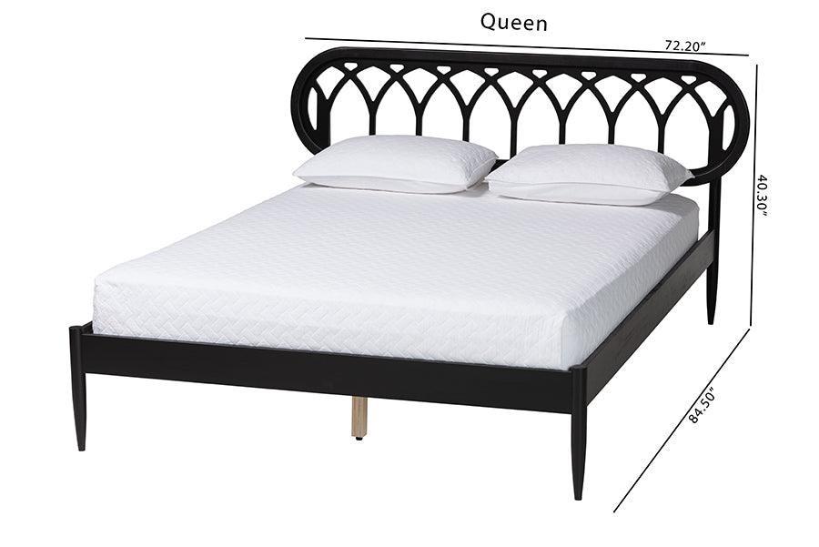 Baxton Studio Florica Art Deco Black Wood Queen Platform Bed FredCo
