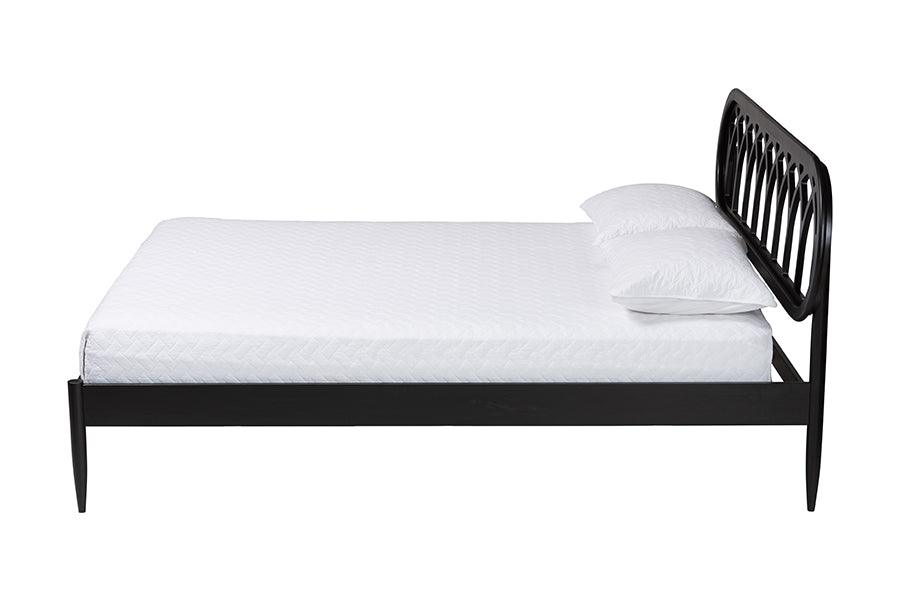 Baxton Studio Florica Art Deco Black Wood Queen Platform Bed FredCo