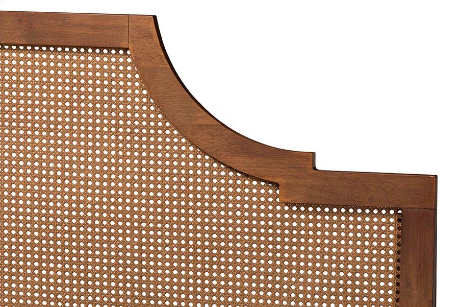 Baxton Studio Francine Mid-Century Modern Ash Walnut Woven Rattan Queen Size Bed FredCo