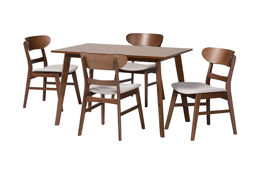 Mid-century modern wood dining table with four matching chairs, FredCo International furniture