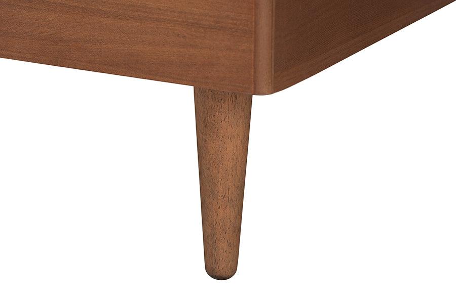 Baxton Studio Garron Mid-Century Modern Grey Fabric and Walnut Brown Wood King Size Platform Bed FredCo