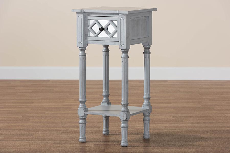 Baxton Studio Gellert Classic and Traditional Grey Finished Wood 1-Drawer End Table FredCo