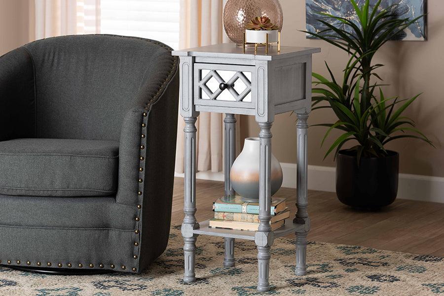 Baxton Studio Gellert Classic and Traditional Grey Finished Wood 1-Drawer End Table FredCo