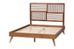 Mid-century modern wooden bed frame with geometric slatted headboard, FredCo International furniture