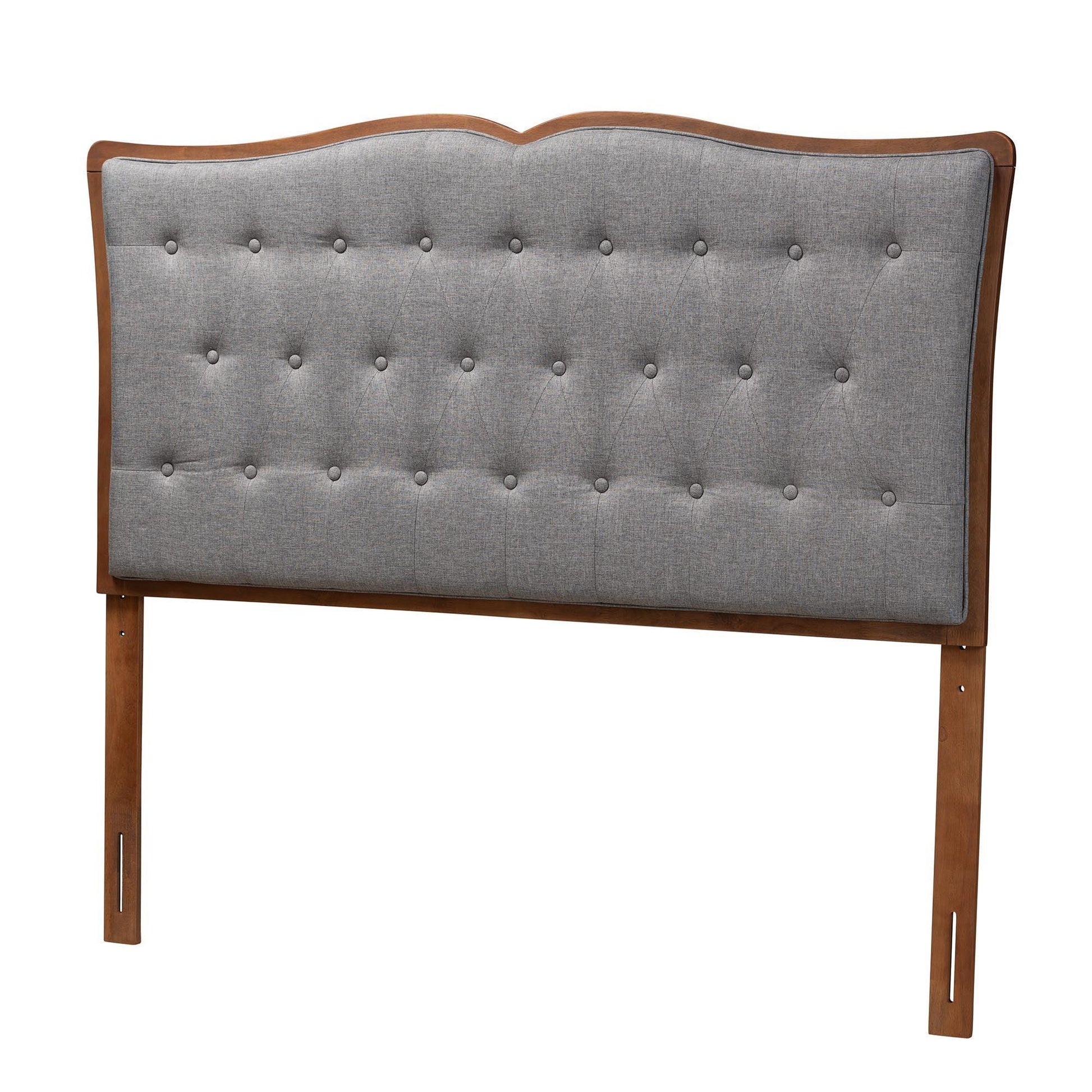 Baxton Studio Georgia Classic and Traditional Grey Fabric and Walnut Brown Finished Wood Headboard FredCo