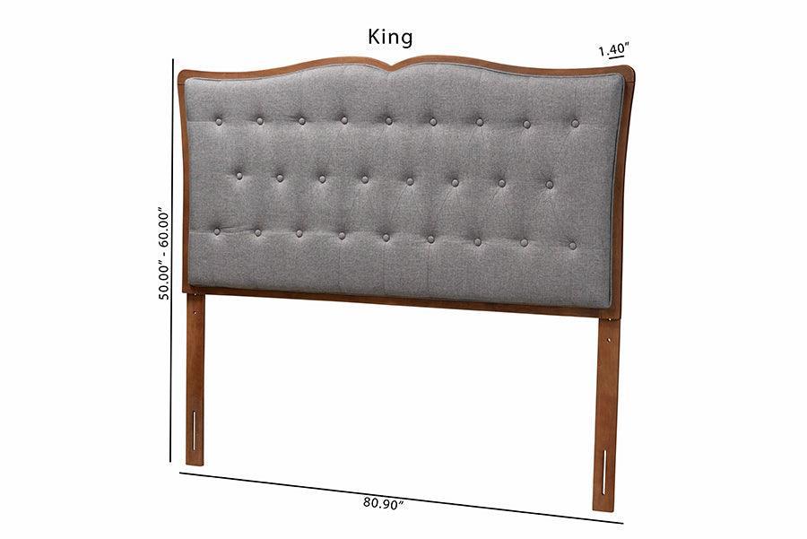 Baxton Studio Georgia Classic and Traditional Grey Fabric and Walnut Brown Finished Wood Headboard FredCo