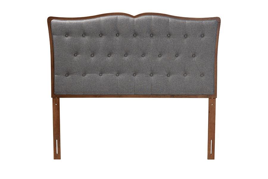 Baxton Studio Georgia Classic and Traditional Grey Fabric and Walnut Brown Finished Wood Headboard FredCo