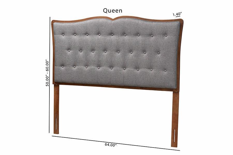Baxton Studio Georgia Classic and Traditional Grey Fabric and Walnut Brown Finished Wood Headboard FredCo