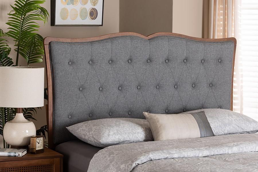 Baxton Studio Georgia Classic and Traditional Grey Fabric and Walnut Brown Finished Wood Headboard FredCo