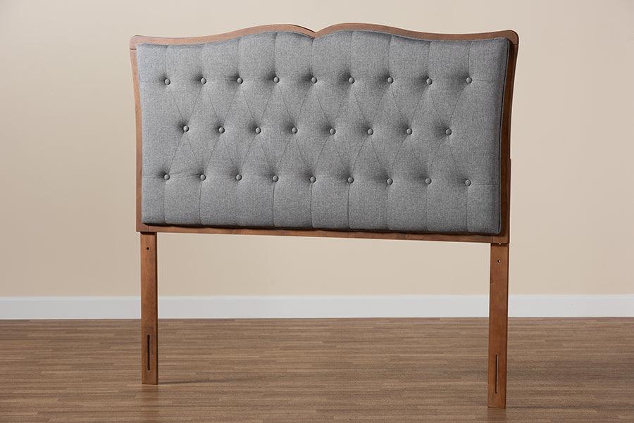 Baxton Studio Georgia Classic and Traditional Grey Fabric and Walnut Brown Finished Wood Headboard FredCo