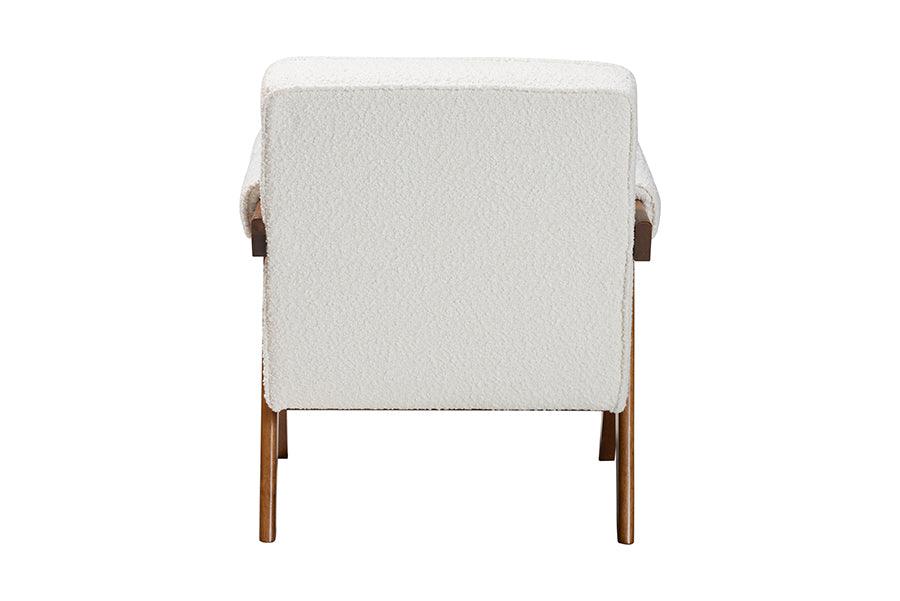 Baxton Studio Georgina Japandi Cream Boucle and Walnut Brown Wood Accent Chair FredCo