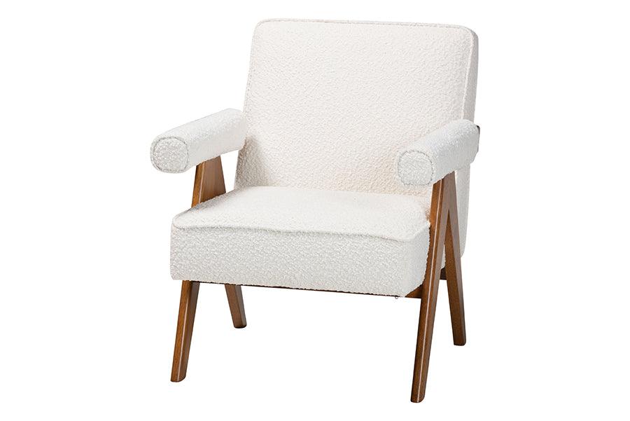 Baxton Studio Georgina Japandi Cream Boucle and Walnut Brown Wood Accent Chair FredCo