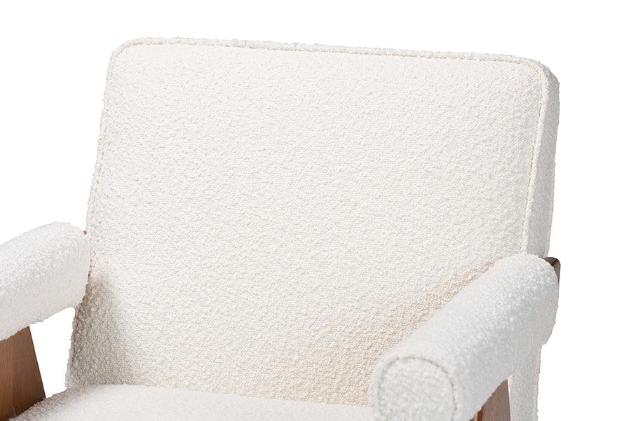 Baxton Studio Georgina Japandi Cream Boucle and Walnut Brown Wood Accent Chair FredCo