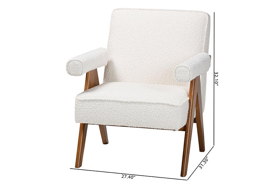 Baxton Studio Georgina Japandi Cream Boucle and Walnut Brown Wood Accent Chair FredCo