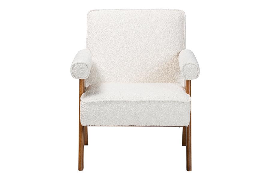 Baxton Studio Georgina Japandi Cream Boucle and Walnut Brown Wood Accent Chair FredCo