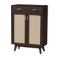 Baxton Studio Giancarlo Mid-Century Modern Espresso Brown Wood 2-Door Shoe Cabinet with Rattan Door FredCo