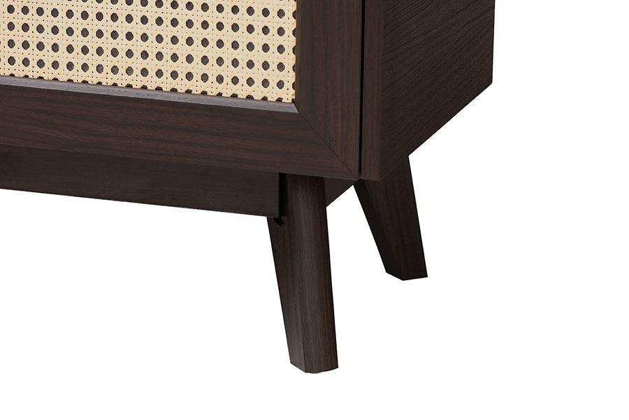 Baxton Studio Giancarlo Mid-Century Modern Espresso Brown Wood 2-Door Shoe Cabinet with Rattan Door FredCo