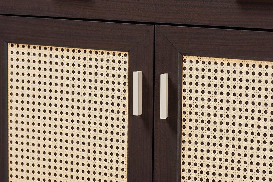 Baxton Studio Giancarlo Mid-Century Modern Espresso Brown Wood 2-Door Shoe Cabinet with Rattan Door FredCo