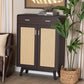 Baxton Studio Giancarlo Mid-Century Modern Espresso Brown Wood 2-Door Shoe Cabinet with Rattan Door FredCo