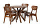 Baxton Studio Giuliana Mid-Century Modern Walnut Brown Finished Wood and Woven Rattan 5-Piece Dining Set FredCo