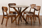 Baxton Studio Giuliana Mid-Century Modern Walnut Brown Finished Wood and Woven Rattan 5-Piece Dining Set FredCo