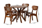 Baxton Studio Giuliana Mid-Century Modern Walnut Brown Finished Wood and Woven Rattan 5-Piece Dining Set FredCo