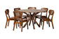 Baxton Studio Giuliana Mid-Century Modern Walnut Brown Finished Wood and Woven Rattan 7-Piece Dining Set FredCo