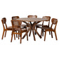 Baxton Studio Giuliana Mid-Century Modern Walnut Brown Finished Wood and Woven Rattan 7-Piece Dining Set FredCo