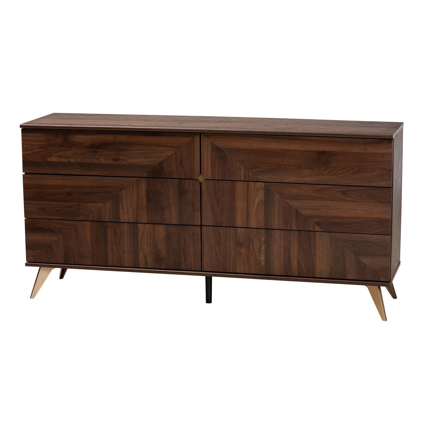 Baxton Studio Graceland Mid-Century Modern Transitional Walnut Brown Finished Wood 6-Drawer Dresser FredCo