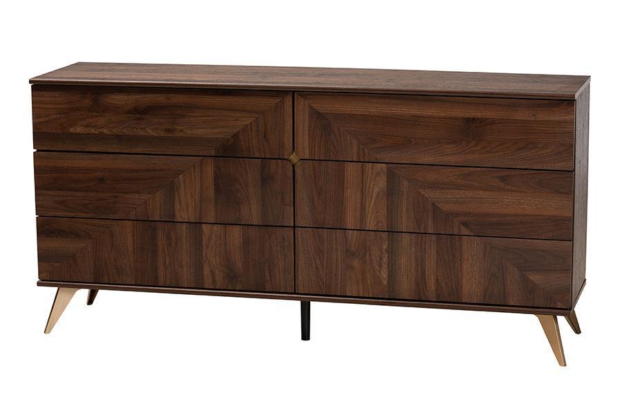 Baxton Studio Graceland Mid-Century Modern Transitional Walnut Brown Finished Wood 6-Drawer Dresser FredCo