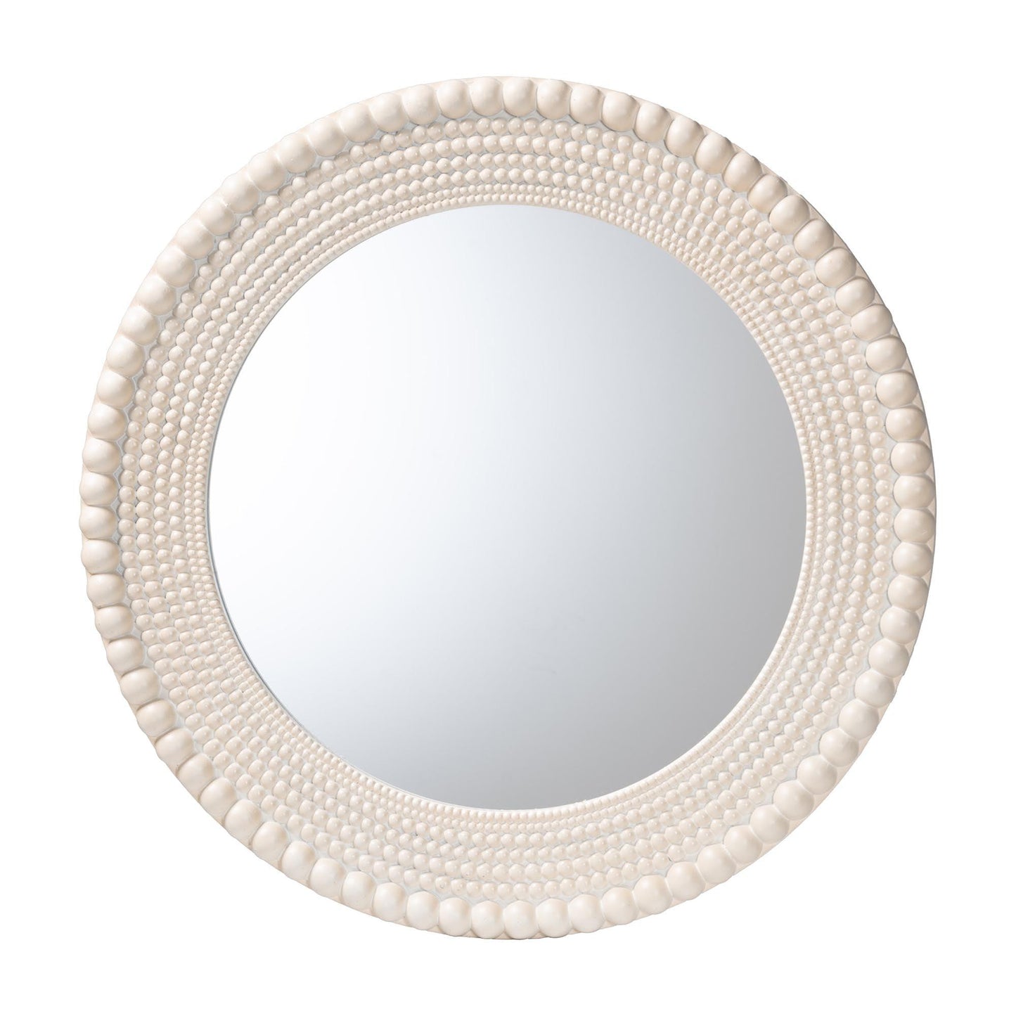 Baxton Studio Grazia Modern Round Beaded-framed Accent Mirror in Pearl White FredCo