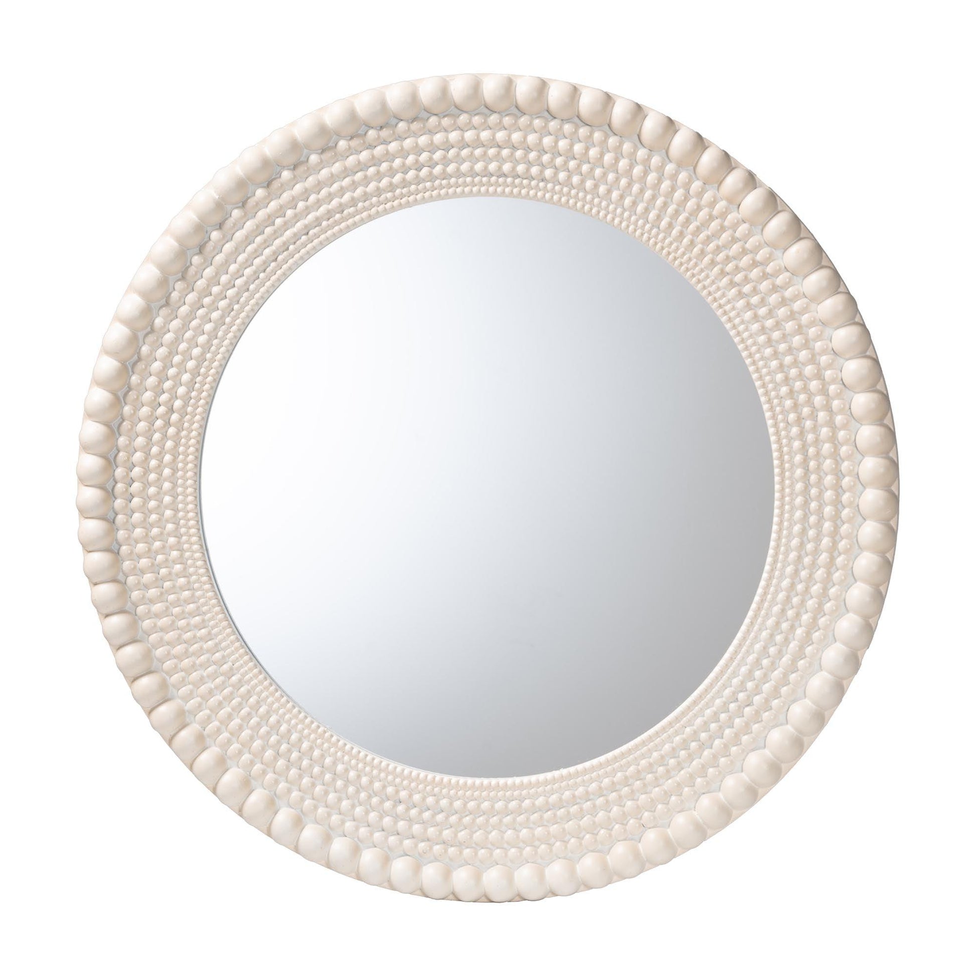 Baxton Studio Grazia Modern Round Beaded-framed Accent Mirror in Pearl White FredCo